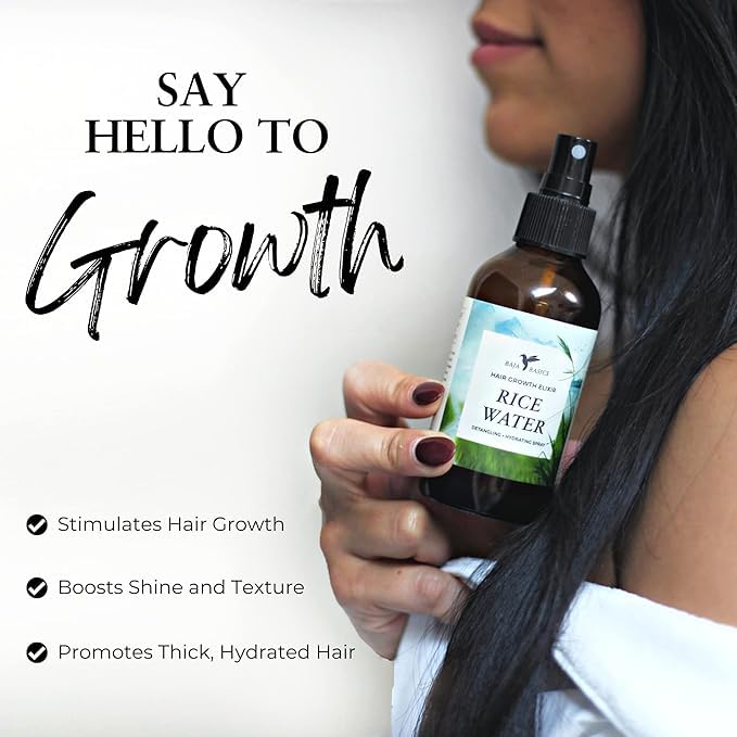 Rice Water for Hair Growth – Fermented Leave-In Spray for Thicker, Longer, Shinier Hair – Split End Repair & Dry Scalp Treatment – Curly, Straight, Fine & Thick Types – 4oz, 2-Pack