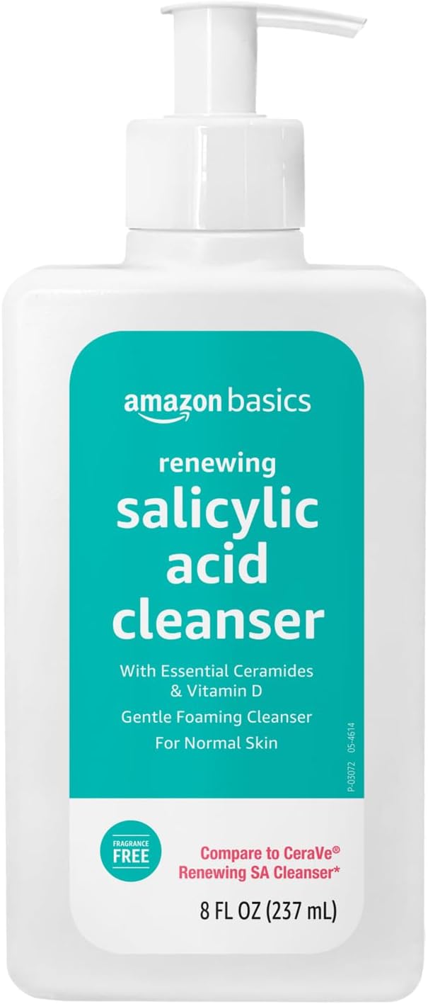 Amazon Basics Cleanser Face Wash - Renewing Salicylic Acid with Ceramides & Vitamin D, 8 fl oz, 1-Pack