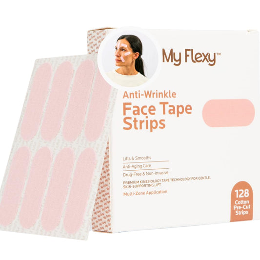 Face Tape Strips - 128 Pre-Cut Cotton Face Lifting Tape, Facial Tape, Overnight Anti Wrinkle Patches, Smile Line Patches, Frown Line Patches, Smoothing & Tightening - Latex Free.