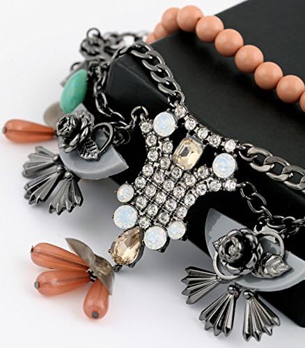 Colorful Large Beaded Multi Layer Triple Strand Crystal Multi Color Colorful Statement Chain Coral Gray Mint