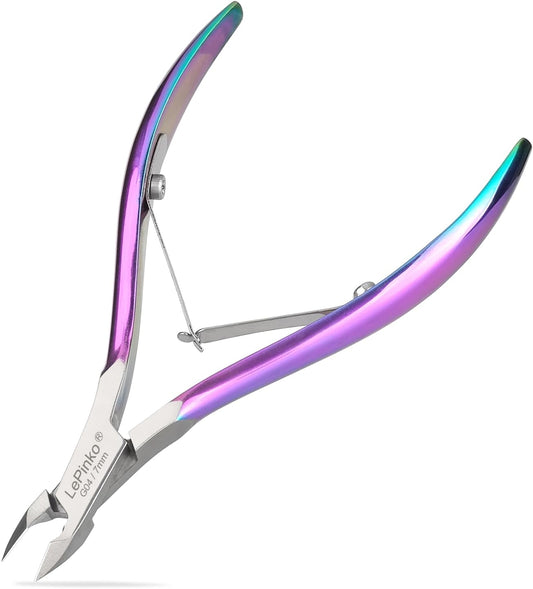 LePinko Professional Cuticle Trimmer kit, Super Sharp Dead Skin Clipper, Labor-saving Cuticula Remover for Fingernail Toenail, Home Salon Use, 7mm Jaw, Rainbow Color | alldaygood beauty