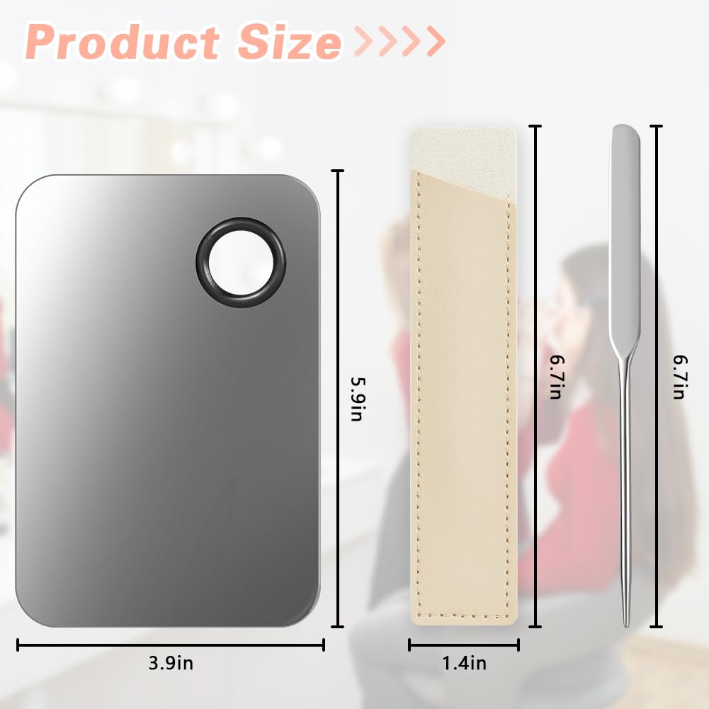 3PCS Makeup Mixing Palette, Stainless Steel Cosmetic Makeup Palette With Spatula Makeup Artist Tool, Professional Cosmetic Mixing Makeup Palette For Mixing Eye Shadow/Eyelash/Nail Art/Foundation