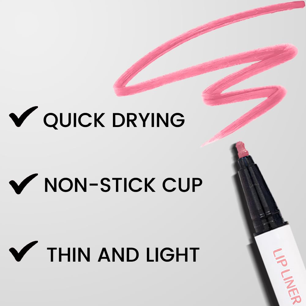 evpct Longwear Liquid Lip Liner Stain Marker Pen Long Lasting Waterproof, Warm Nude Pink Matte Semi Permanent 24 Hour Lip Liner and Lipstick Combo, Color Stay Lipliner All Day, Lips Stain peel off