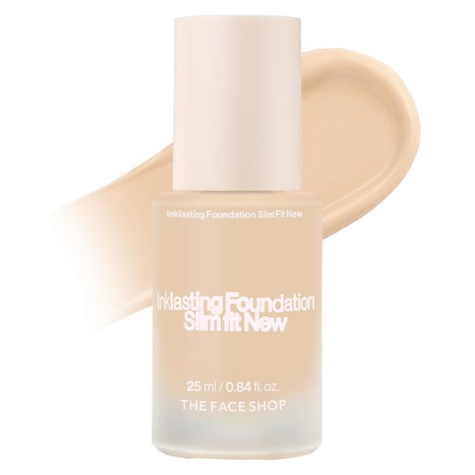 THE FACE SHOP Ink Lasting Liquid Foundation, Full Coverage, 72‑Hour Wear Semi‑Matte Finish, Makeup with Bakuchiol, C120 Neutral Beige, 0.84 Fl. Oz. | alldaygood beauty
