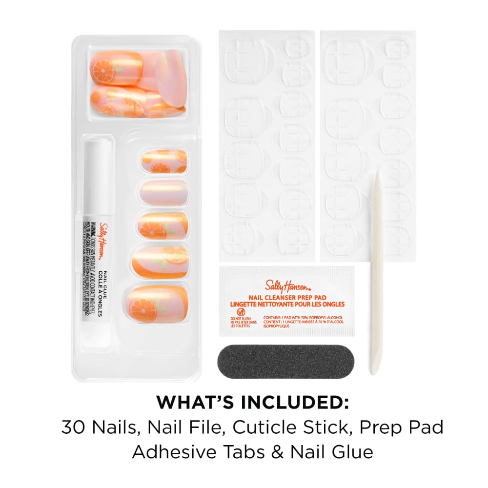 Sally Hansen Instant Cuticle Remover and Salon Effects Sunshine Spritz Press On Nails with Nail Glue and Adhesive Tabs