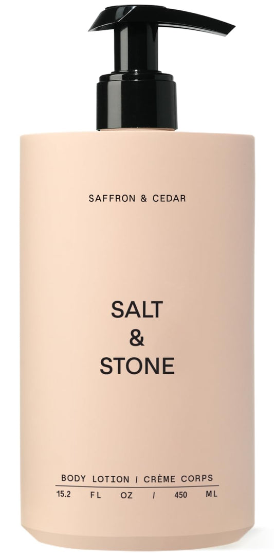 Salt & Stone Body Lotion for Women & Men | Hydrates, Nourishes & Softens Skin | Restores Dry Skin | Fast-Absorbing | Cruelty-Free & Vegan (Saffron & Cedar - 15.2 fl oz) | alldaygood beauty
