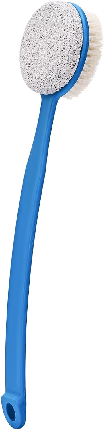 Pumice Stone for Feet with Long Handle (Double-Faced Curved Handle,Blue, Count, 1)