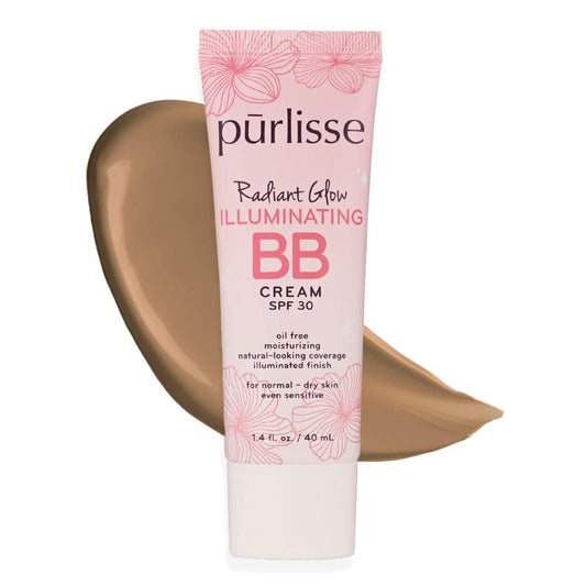pūrlisse Radiant Glow Illuminating BB Cream with SPF 30 - Glow BB Cream Enriched with Goji & Hawthorn Berry for Dewy Skin - Helps to Improve Skin Texture & Radiance - Tan Deep (1.4 oz) | alldaygood beauty