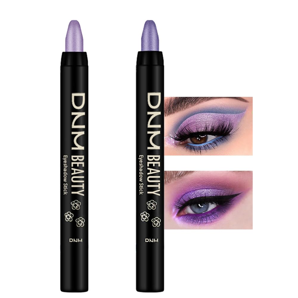 Kaely 2Pcs Cream Eyeshadow Stick Set for Eyes,Light Purple & Vioiet Shimmer Pen,Eye Brightener Halloween Makeup,sombras para ojos,Smooth Eye Shadow Highlighter Crayon Pencil Waterproof,08+09