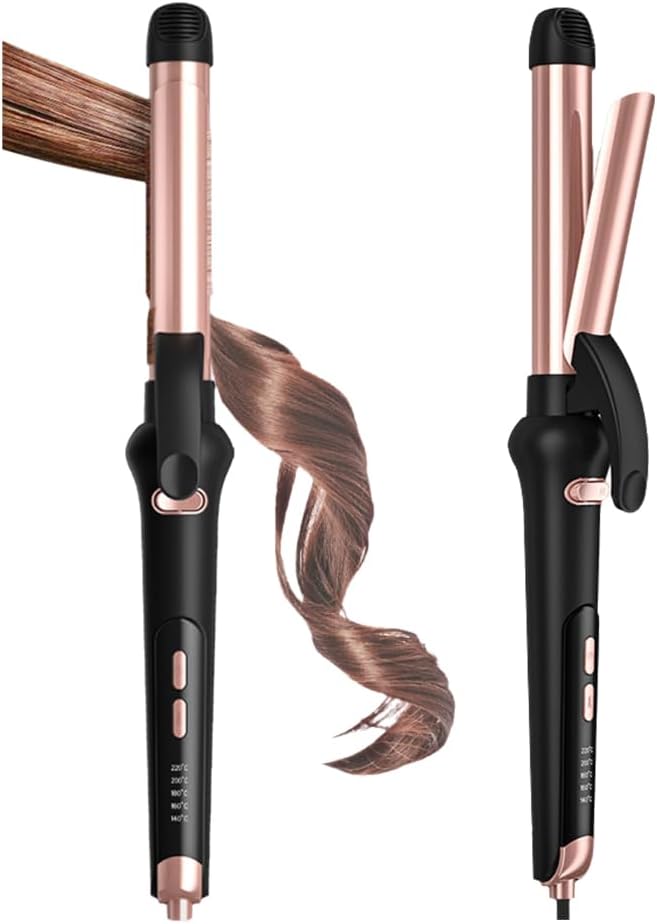 Rotating Curling Iron 1 Inch, Automatic Curling Wand, Anti-Scald Ceramic Hair Curler for Lasting Curls Waves, Auto-Shut Off Adjustable Temp 140℃- 220℃, Dual Voltage for Home Travel, Rose Gold