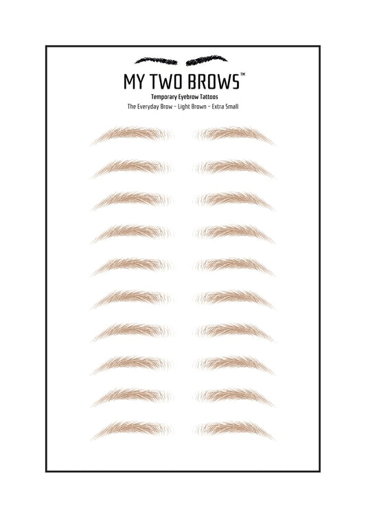 (10 pairs) Light Brown Temporary Eyebrow Tattoo - Extra Small Size - Waterproof & Smudgeproof - Everyday Brow Style Eyebrow Stickers - Sheet Lasts up to 30 Days - Won't Work on Existing Brows