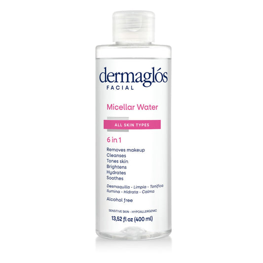 Dermaglos Micellar Water for All Skin Types Even Sensitive | All In 1 Hydrating Facial Cleanser & Makeup Remover, Brightening, Soothing, Gentle Face Toner | Alcohol-Free Formula | 13.52 Fl Oz
