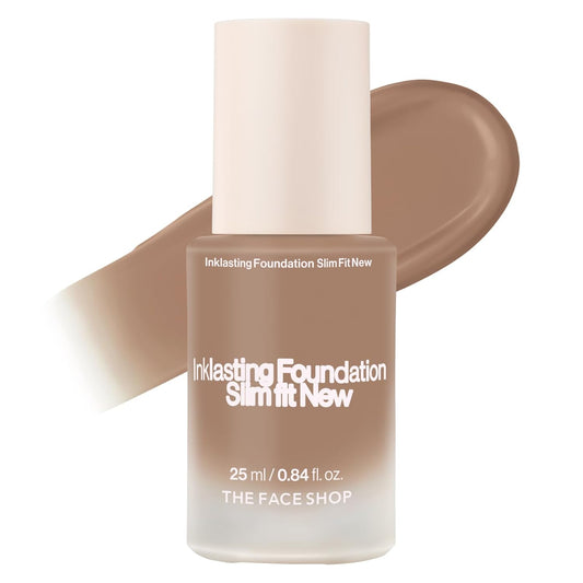 THE FACE SHOP Ink Lasting Liquid Foundation, Full Coverage, 72‑Hour Wear Semi‑Matte Finish, Makeup with Bakuchiol, C410 Gingerbread, 0.84 Fl. Oz. | alldaygood beauty
