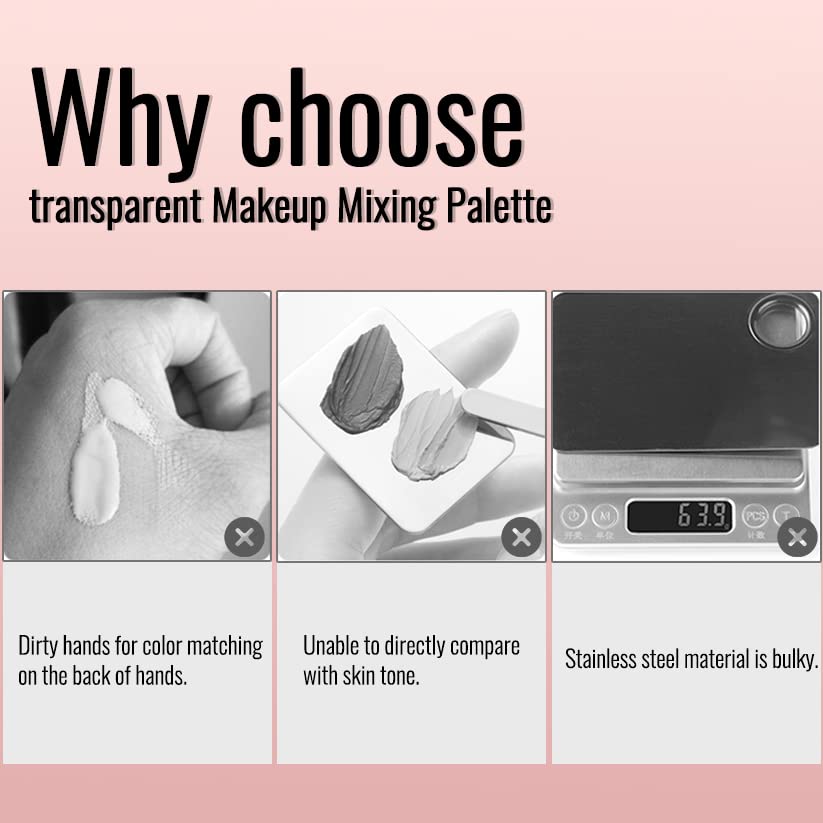 Erinde Handheld Makeup Mixing Palette, Acrylic Transparent Mixing Foundation Tray for Makeup Artist and Beginner, Lipstick Eyeshadow Foundation Color Test Art nail Palette With Foundation Spatula