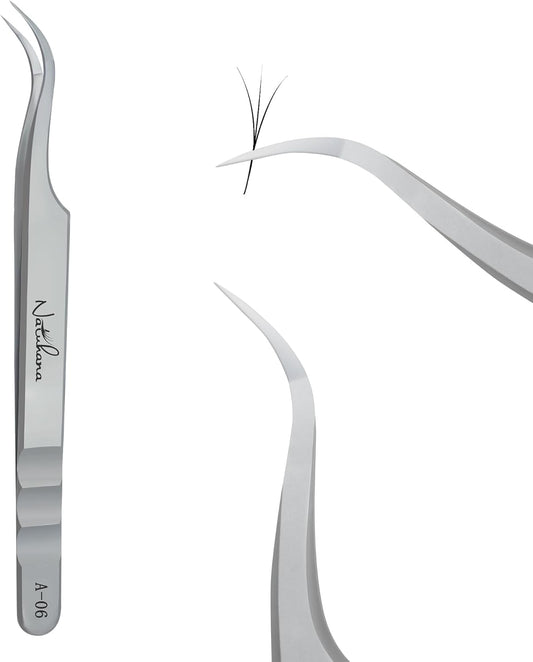High Precision Lash Tweezers for Individual and Volume Eyelash Extensions Premium Stainless Steel Curved Fiber Tip Professional Isolation Tweezer