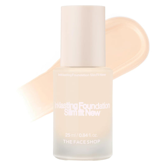 THE FACE SHOP Ink Lasting Liquid Foundation, Full Coverage, 72‑Hour Wear Semi‑Matte Finish, Makeup with Bakuchiol, C110 Apricot Beige, 0.84 Fl. Oz. | alldaygood beauty