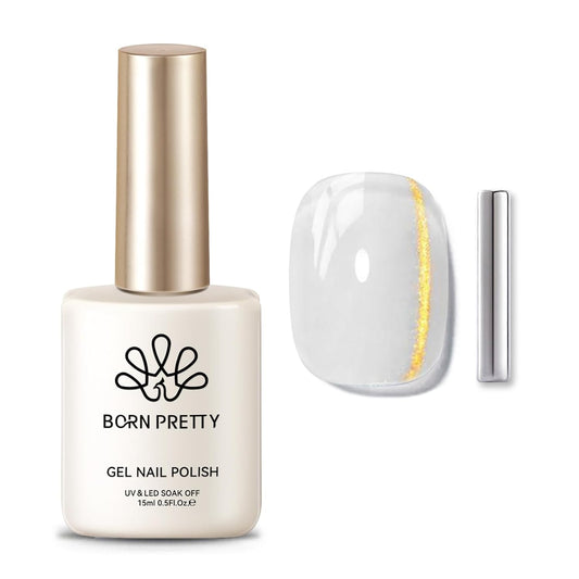 BORN PRETTY Cat Magnetic Eye Gel Nail Polish, Golden Ribbon Cat Magnetic Gel Nail Polish Magnetic Nail Polish for Nail Art Manicure Salon DIY at Home 15ML | alldaygood beauty