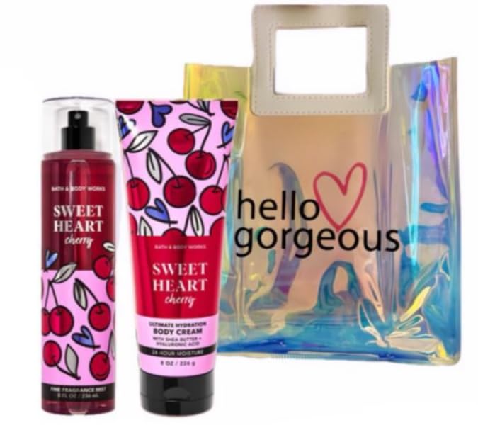 White Barn - Bath and Body Works - Gift Set 2 Piece Bundle - with Gift Bag HELLO GORGEOUS (SweetHeart Cherry)
