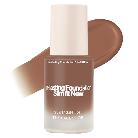 THE FACE SHOP Ink Lasting Liquid Foundation, Full Coverage, 72‑Hour Wear Semi‑Matte Finish, Makeup with Bakuchiol, N610 Pecan, 0.84 Fl. Oz. | alldaygood beauty
