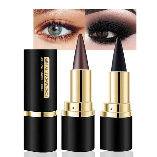 Kaely 2Pcs Black Brown Gel Eyeliner Pencil, Natural Black Eyeliner Cream for Waterline, Crayon Eye Liner Waterproof Smudge Proof, Smokey Eye Eyeshadow Palette Halloween Makeup, delineador de ojos