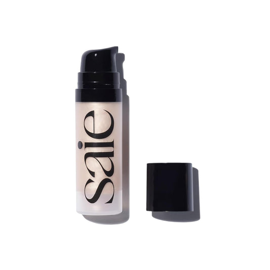 Saie Mini Glowy Super Gel - Hydrating Makeup Primer and Illuminating Glow Serum Enriched with Vitamin C and Squalane Oil - All-Over Liquid Highlighter Makeup for Instant Glass Skin - Starglow (0.5 oz) | alldaygood beauty