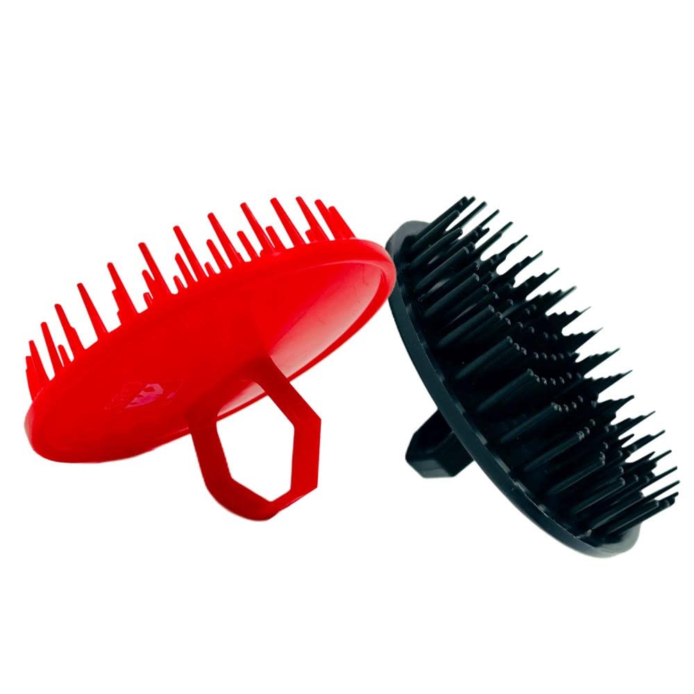 G.B.S Scalp Exfoliator 4 Pack - Shampoo Brush, Scalp Scrubber for Dandruff Removal, Massager & Hair Exfoliator - Red & Black