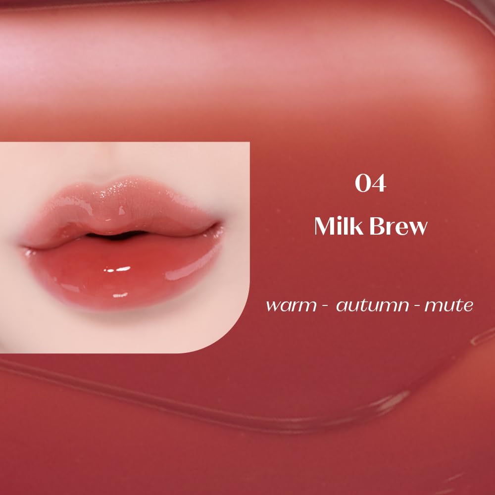ETUDE Over Glowy Lip Stain Tint #4 Milk Brew | Non-Sticky Vegan Lip Tint | Moisturized & Long-lasting Lip Gloss | Daily Lip Stain for Dry Lips, Korean Makeup, K-beauty