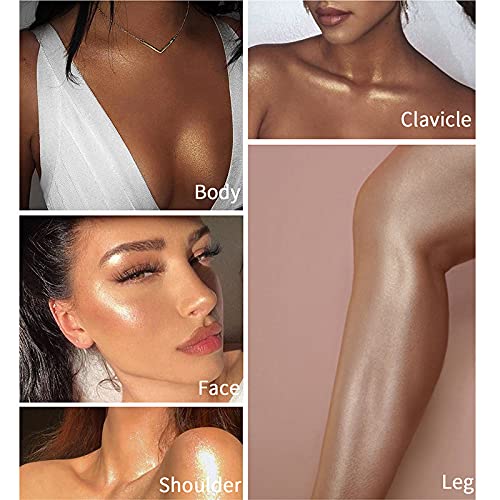 2 Pack Body Luminizer, High Gloss Waterproof Body Luminizer Glitter Face Shimmer Moisturizer Lotion Tan Cream Foundation Makeup Bronzer(101 Rose Gold)