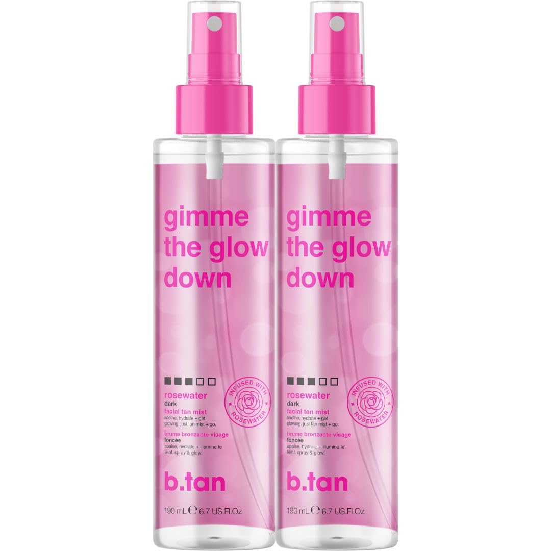b.tan Clear Face Tan Mist Bundle | Gimme The Glow Down - Facial Tanner Spray, Gradual Bronzing Sunless Tanning Water, Infused with Rosewater, No Fake Tan Smell, 6.7 Fl Oz, Pack of 2