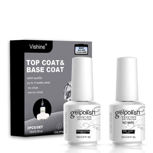 Vishine Long Lasting Soak Off Nail Polish Base + Top Coat Set Gel 15ml | alldaygood beauty