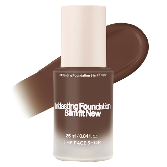 THE FACE SHOP Ink Lasting Liquid Foundation, Full Coverage, 72‑Hour Wear Semi‑Matte Finish, Makeup with Bakuchiol, N710 Espresso, 0.84 Fl. Oz. | alldaygood beauty