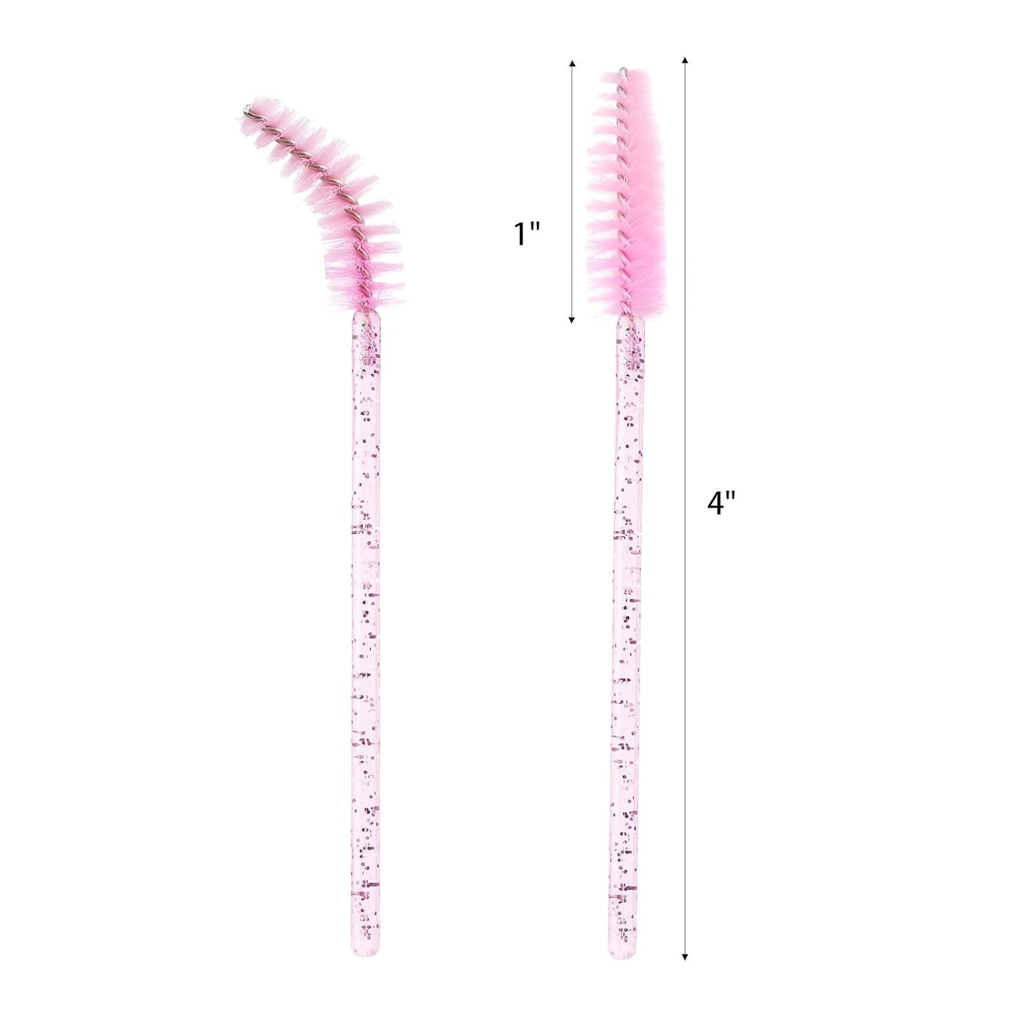 BTYMS 100 Pieces Disposable Lash Wands Eyelash Brushes with Crystal Handle Eyebrow Brushes Spoolies for Eyelash Extensions - Pink