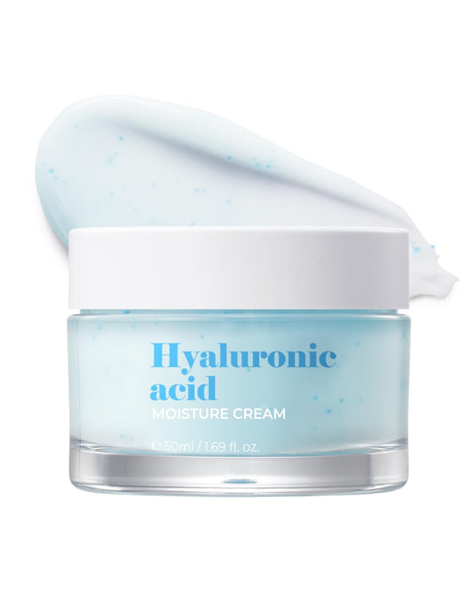 bom Hyaluronic Acid Moisture Cream 1.69 fl oz, Moisturizing Face Cream with Low Molecular Moisturizer Capsules and Vitamins, 100 Hour Hydration, Moisture Lock, Hypoallergenic Vegan Korean Skincare | alldaygood beauty