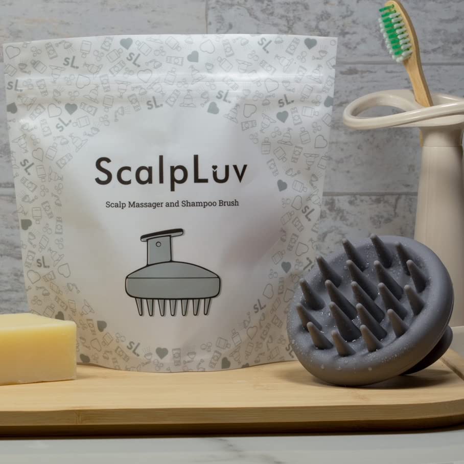 scalpluv | Scalp Massager Hair Brush, 3 in 1 Hair Massager, Exfoliator, Promotes Hair Growth, Dandruff Treatment, Waterproof Shower Scalp Scrubber with Soft Bristles, Shampoo Scrubber (Gray)