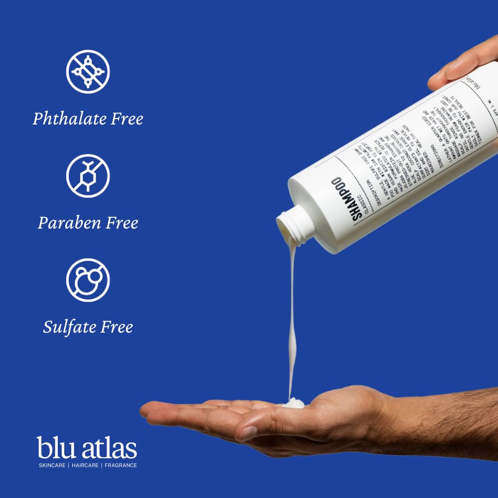 Blu Atlas Men's Natural Shampoo – Organic, Sulfate-Free, Paraben-Free – Deep Cleansing & Hydrating – Santal Cedar Scent – Made in America – 8 oz