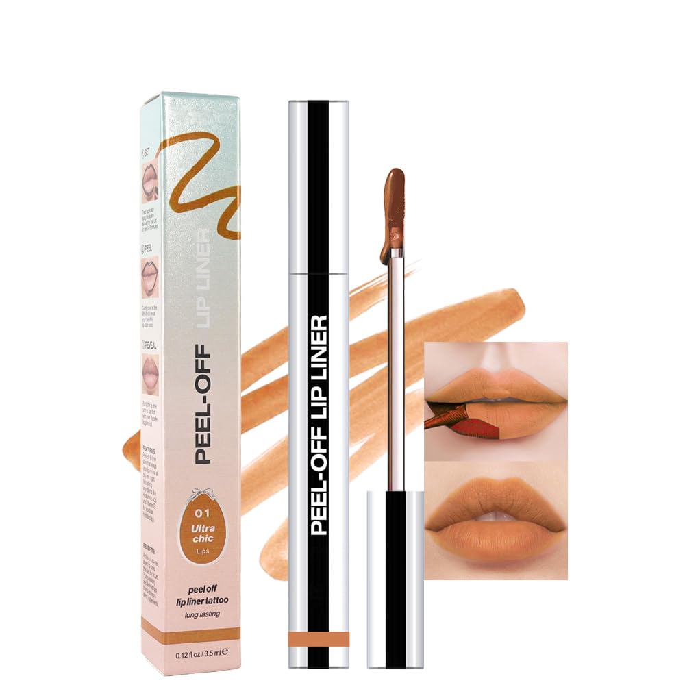 Matte Liquid Lip Stain Peel Off Lip liner Tattoo, Orange Brown Matte Peel Off Lip Stain, Long Lasting Waterproof Lipstick Lip Gloss Stain, Transfer-proof for All Skin Types 0.12 fl oz 01#