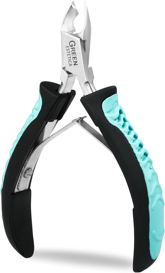Cuticle Trimmer with Non-Slip Grip Handle Professional Stainless Steel Cuticle Cutter Sharp Blades Double Spring Cuticle Nippers for Nail Care Pedicure Manicure Nail Tools (Green-Black) | alldaygood beauty