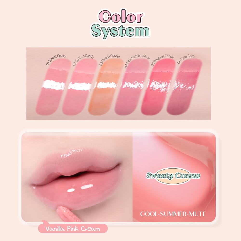 ETUDE Over Glowy Lip Gloss #1 Sweety Cream | Non-Sticky Vegan Lip Tint | Moisturized & Long-lasting Lip Gloss | Daily Tint for Dry Lips, Korean Makeup, K-beauty, Perfect for Gift