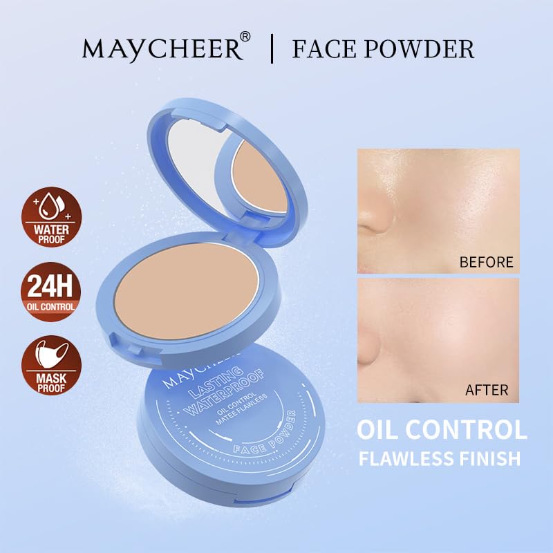 Oil Control Face Pressed Powder, Matte and Smooth Translucent Setting Powder for Women, Waterproof Long Lasting Finishing Powder, Lightweight Cosmetic Powder, Cruelty-free (03# Dark, 0.35Oz)