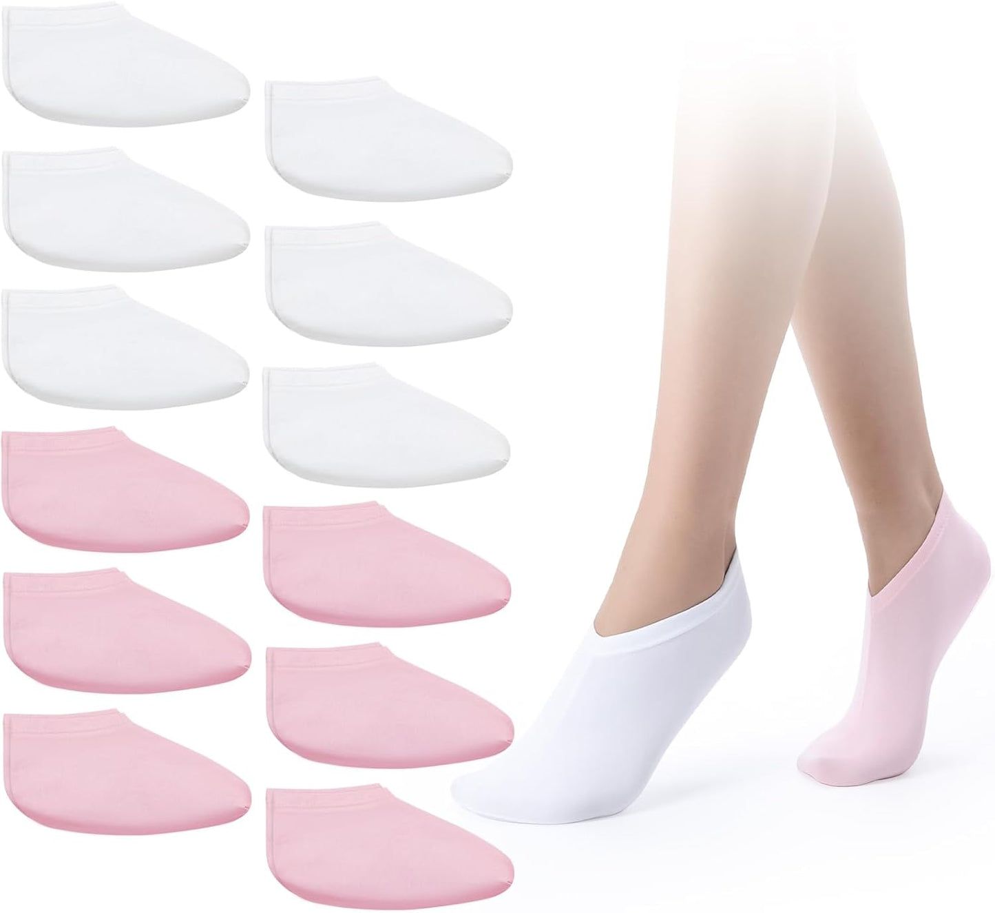 12 Pairs Moisturizing Socks Overnight for Dry Feet Cotton Spa Lotion Cotton Moisture Enhancing Cosmetic Moisturizing Socks for Women Men Foot Care Dry Cracked Feet(Classic,White Pink)