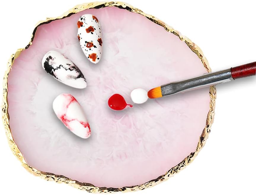 Resin Nail Art Palette, Nail Art Painting Mixed Color Palette Gold Edge Nail Gel Color Makeup Display Board (1#White)