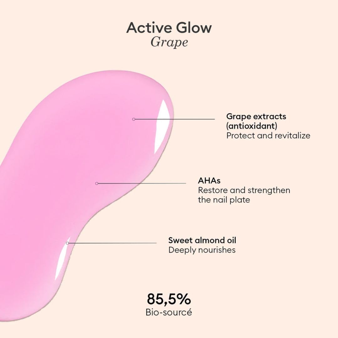 Manucurist Active Glow Grape All-in-One Perfecter Nail Polish & Care - No Lamp - Vegan & Made in France Ultra-Glowy Lilac Mirror-Like Shine - Nail Concealer & Care - Plant-Based Ingredients
