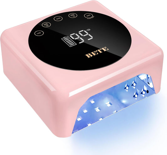 BETE Cordless LED Nail Lamp, 78W Rechargeable UV Nail Light, Intelligent Infrared Sensor and LCD Display Curing Nail Lamp, Portable Nail Dryer Gel Polish Light with 5 Timer Setting Pink | alldaygood beauty