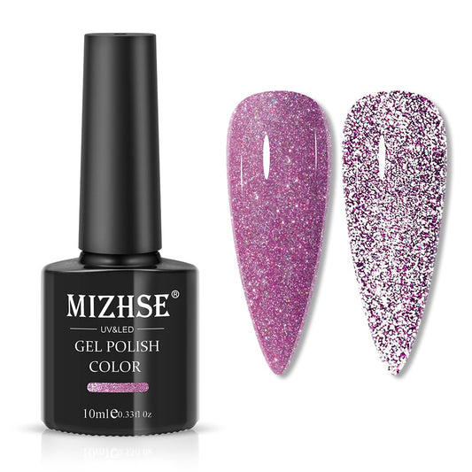MIZHSE Reflective Purple Gel Nail Polish, Glitter Gel Polish Sparkly Shiny Effect, Soak Off Nail Art Varnish Manicure DIY at Home | alldaygood beauty