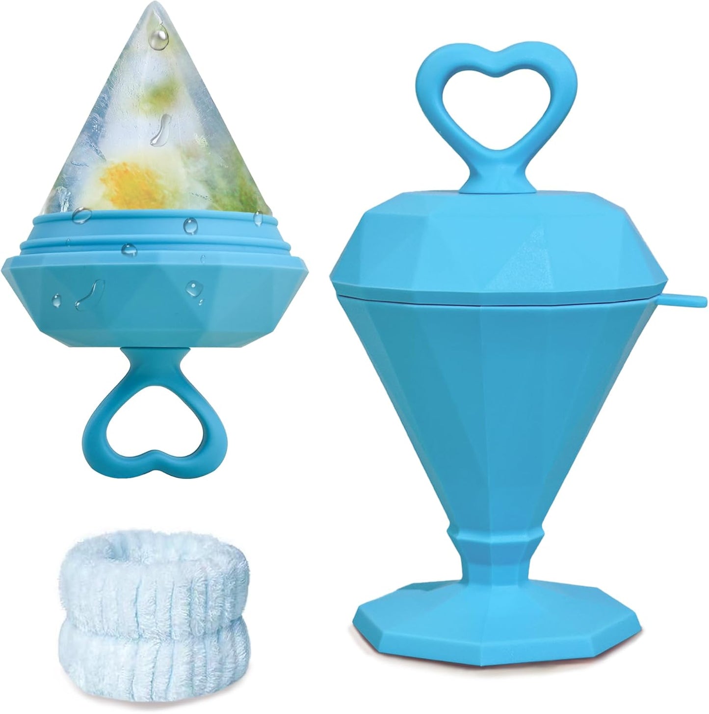 Rena Chris Ice Roller for Face: Diamond Ice Facial Roller, Reach Detailed Areas, De-Puff Eye Bags, Reusable Silicone Massage Ice Mold with Face Wash Wristband, Skin Care Tools for Women(Blue)