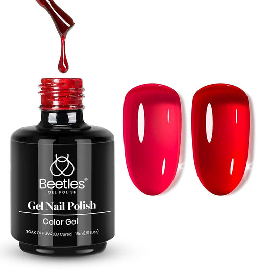 Beetles Jelly Red Gel Nail Polish - 15ML Fall Red Neutral Sheer Gel Polish Translucent Effect Soak Off UV French Nail Art Manicure Salon Gift for Women | alldaygood beauty