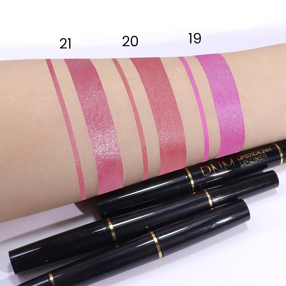 Kaely 2-in-1 Natural Pink Metallic Shine Shimmer Lip Liner & Lipstick Combo Set Kit for Women, Lightweight Hydrating Formula High Impact Full Coverage Lipstick and Lip Liner Makeup Gloss 20