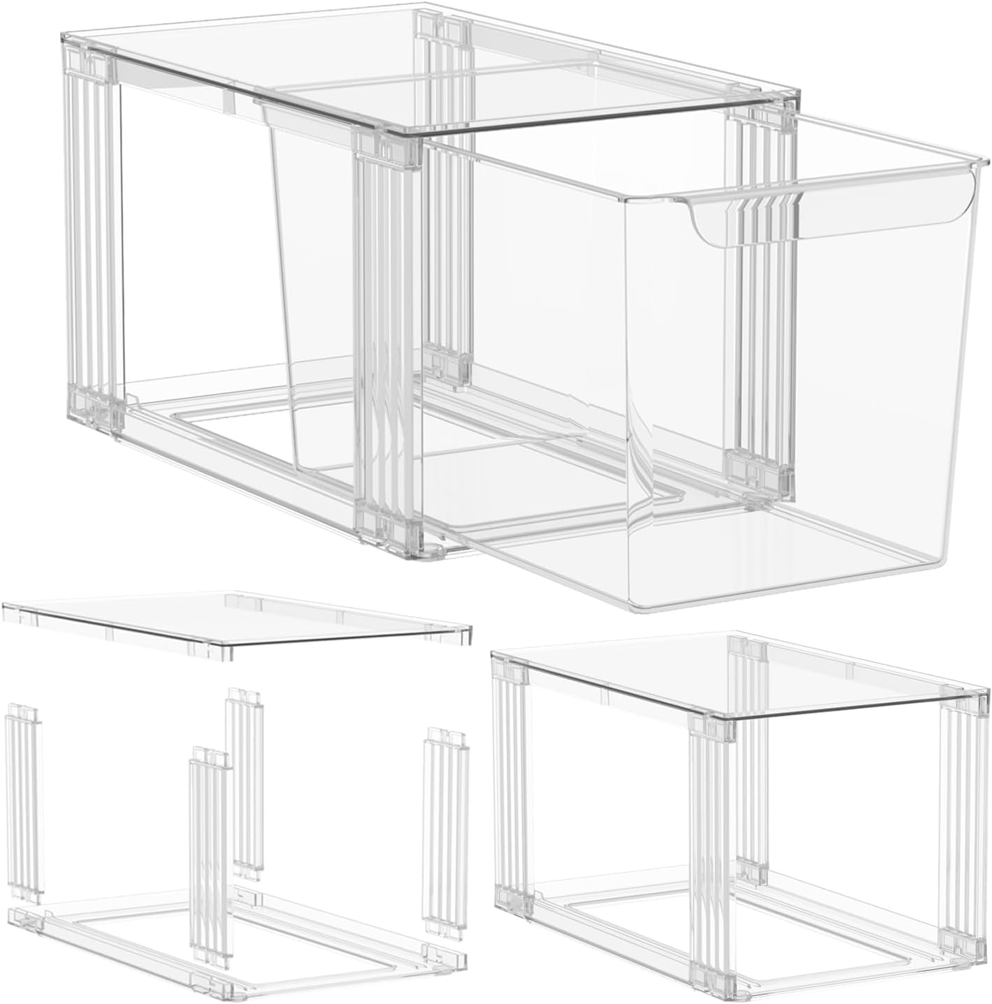 Stackable Kitchen Storage Drawers,Clear with Handles Acrylic Bathroom Makeup Organizer Bins,Easily Assemble,For Vanity, Undersink, Kitchen Cabinet,Pantry Organization and Storage (2Pack)
