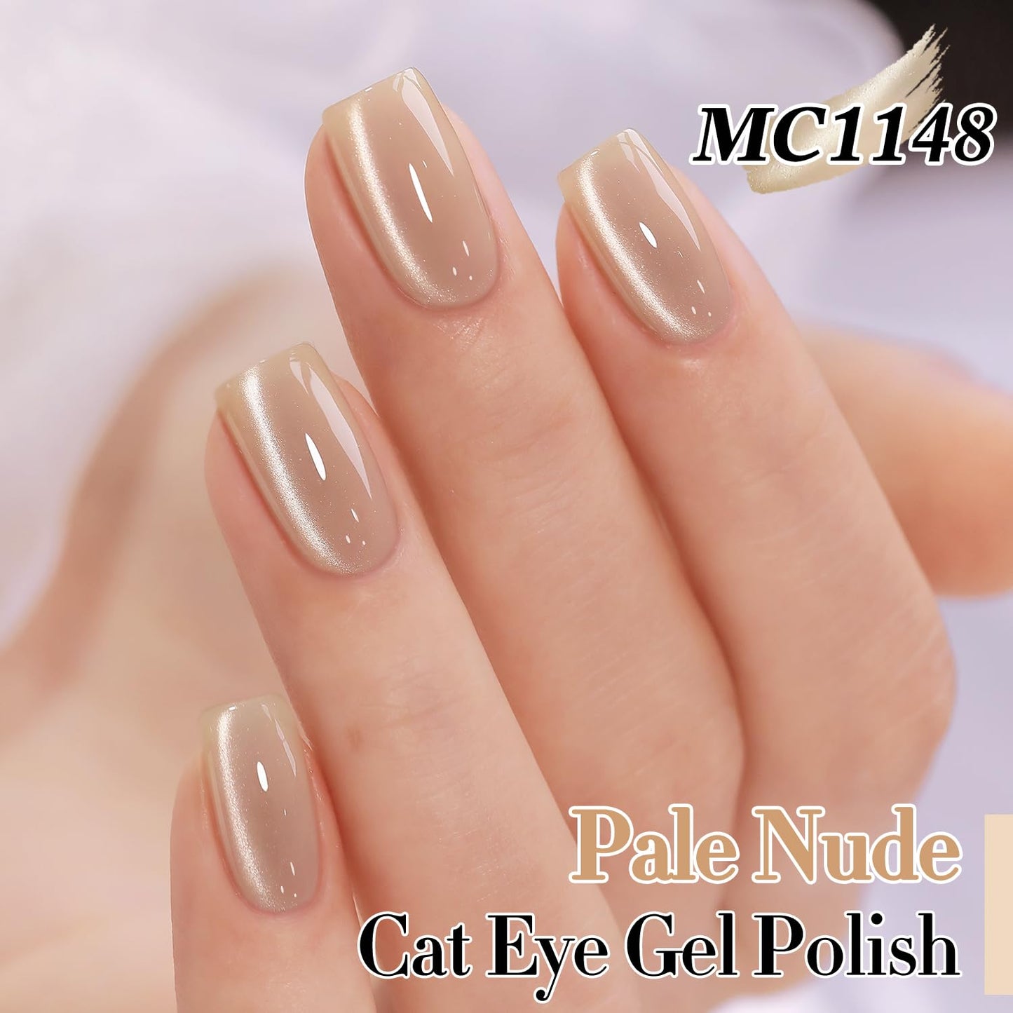Double Rhythm 0.5 Oz Cat Eye Gel Polish with Magnet Same Color Same Bottle Holographic Glitter Shimmer Translucent Color Salon 15 ML Magnetic Nail Art (Pale Nude-MC1148)