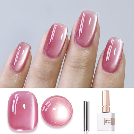 Double Rhythm Jelly Glass Cat Eye Gel Polish with Magnet 15ML Holographic Glitter Shimmer Translucent Sheer Color Magnetic Nail Polish Salon DIY at Home (Jelly Pink-MC1105) | alldaygood beauty